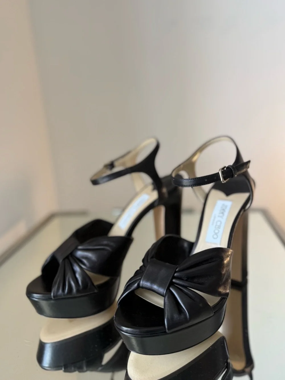 New Jimmy Choo Heloise Black Nappa Leather Platform Sandals 40 $995